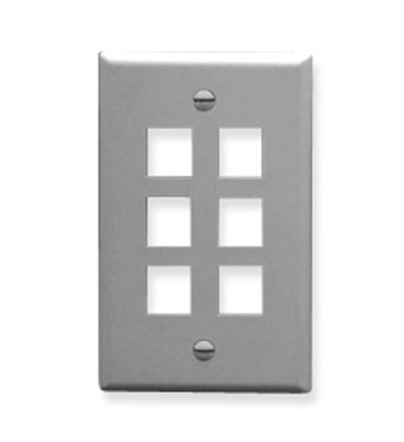 FACEPLATE, FLAT, 1-GANG, 6-PORT, GRAY