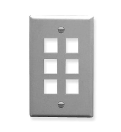 FACEPLATE, FLAT, 1-GANG, 6-PORT, GRAY