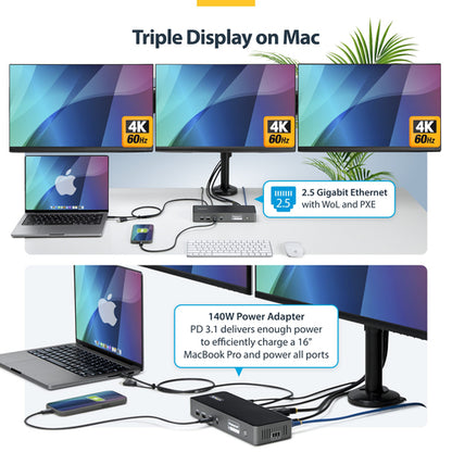 TRIPLE-MONITOR DOCKING STATION 4K 60HZ HDMI/DISPLAYPORT TAA