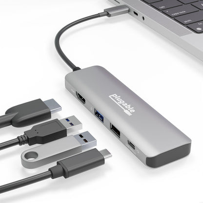 PLUGABLE USB-C 4-IN-1 HUB HDMI USB-C 4-IN-1 HUB 100W PASS-THROUGH