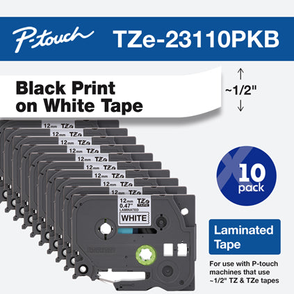 TZE23110PKB - LABELING TAPE 1/2 BLACK ON WJHITE TAPE - 10PK