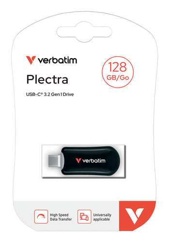 VERBATIM 128GB PLECTRA USB-C FLASH DRIVE BLACK
