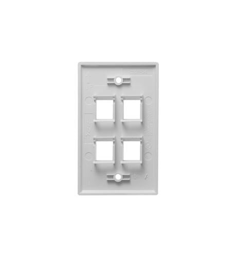FACEPLATE, FLAT, 1-GANG, 4-PORT, WHITE