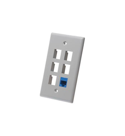 FACEPLATE, FLAT, 1-GANG, 6-PORT, GRAY