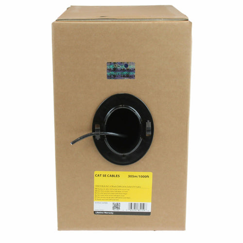 1000FT BLACK CAT5E CABLE BULK SOLID ETHERNET CABLE SPOOL RJ45