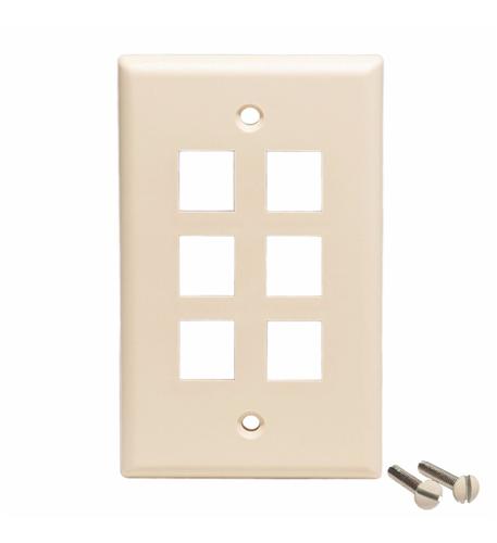 FACEPLATE, FLAT, 1-GANG, 6-PORT, ALMOND