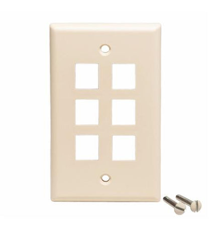 FACEPLATE, FLAT, 1-GANG, 6-PORT, ALMOND