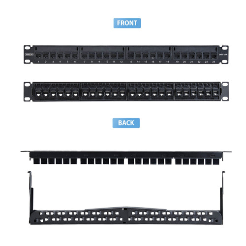 1U FEED THROUGH PATCH PANEL 24 PORT WITH RJ45 INLINE COUPLERS (C6PANELUTP241UFT)