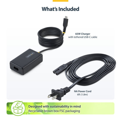 65W USB-C LAPTOP CHARGER - 5FT USB-C TETHERED CABLE