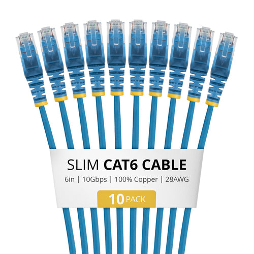 SLIM CAT6 CABLE 10 PACK BLUE SLIM SNAGLESS RJ45 UTP PATCH CABLE (N6PAT6INBLS10PK)