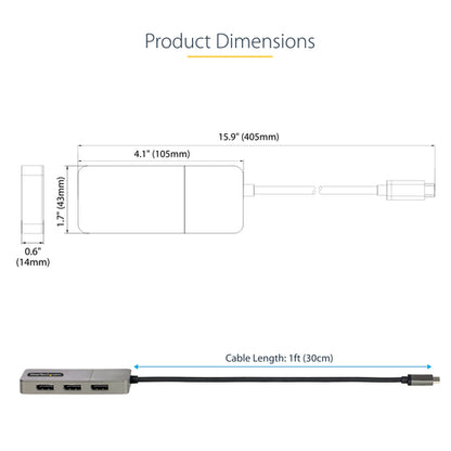 USB-C TO TRIPLE DP MST HUB DISPLAYPORT 1.4 4K 60HZ 1FT CABLE (MST14CD123DP)