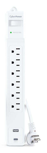 CYBERPOWER CSP604UCW SURGE 1500J 4 CORD USB-AC WHITE