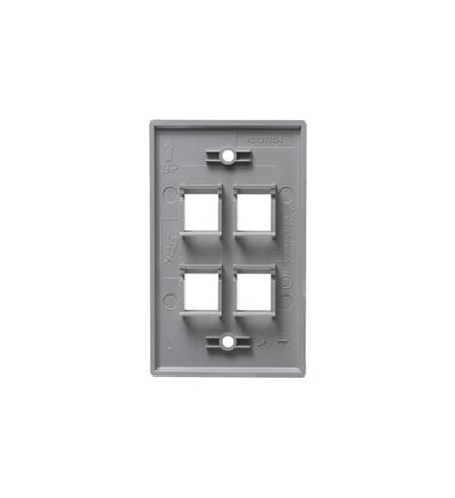 FACEPLATE, FLAT, 1-GANG, 4-PORT, GRAY