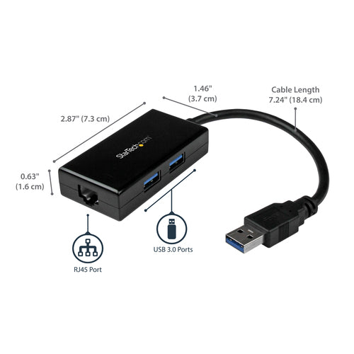 USB 3.0 HUB WITH ETHERNET GIGABIT NETWORK ADAPTER W/ USB