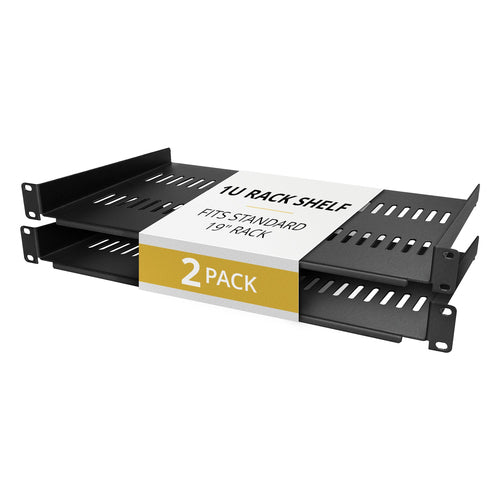 2-PACK 1U SERVER RACK SHELF - VENTED RACKMOUNT TRAY 44LB/10IN