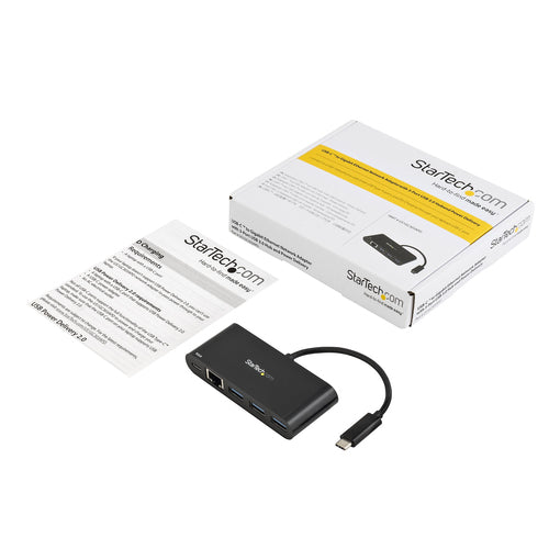 USB C GIGABIT ETHERNET ADAPTER 3-PORT USB HUB WITH POWER DELIVERY