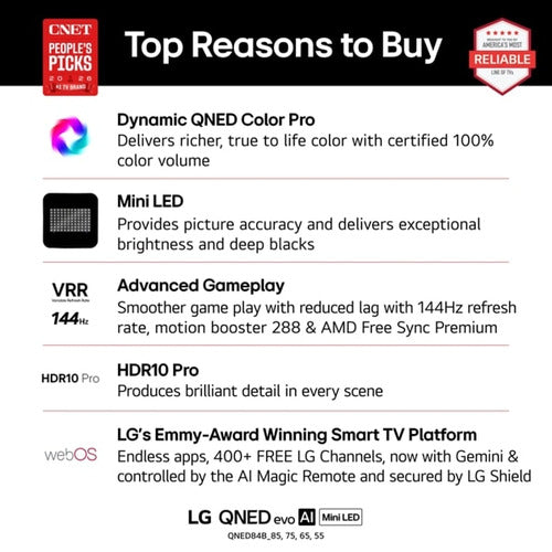 65IN QNED EVO DYNAMIC QNED COLOR PRO MINILED A8 AI PROCESSOR (65QNED84BUA)