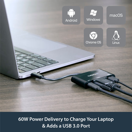 USB C MULTIPORT ADAPTER 60W PD VGA USBC MINI TRAVEL DOCK W/ USB