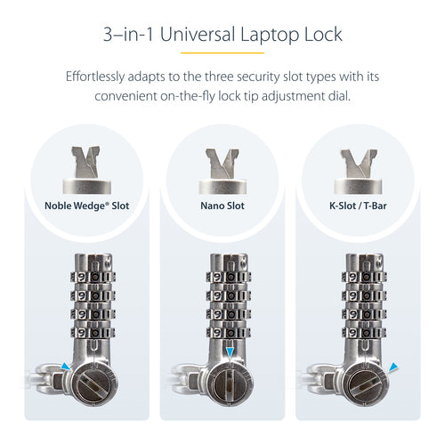 UNIVERSAL LAPTOP LOCK 6.6FT 3-IN-1 LOCKING SECURITY CABLE
