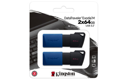 64GB USB3.2 GEN 1 DATATRAVELER EXODIA M BLACK+ BLUE/2 PIECES (DTXM/64GB-2P)