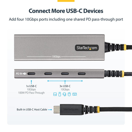 4-PORT USB-C HUB 10GBPS - 100W PD CHARGING 4X USB-C PORTS