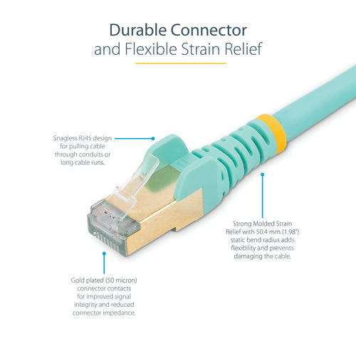 10FT AQUA CAT6A ETHERNET CABLE SNAGLESS RJ45 UTP PATCH CABLE CORD