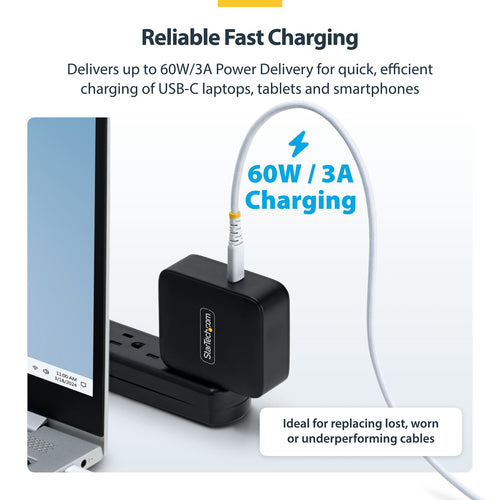 6FT WHITE USB-C CHARGING CABLE 60W PD/RUGGED USB 2.0 CHARGER CORD
