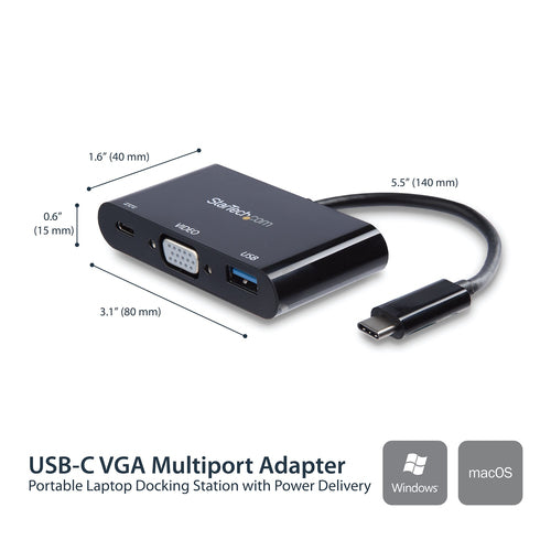 USB C MULTIPORT ADAPTER 60W PD VGA USBC MINI TRAVEL DOCK W/ USB