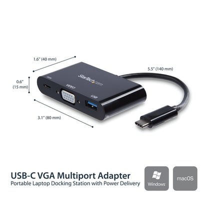 USB C MULTIPORT ADAPTER 60W PD VGA USBC MINI TRAVEL DOCK W/ USB