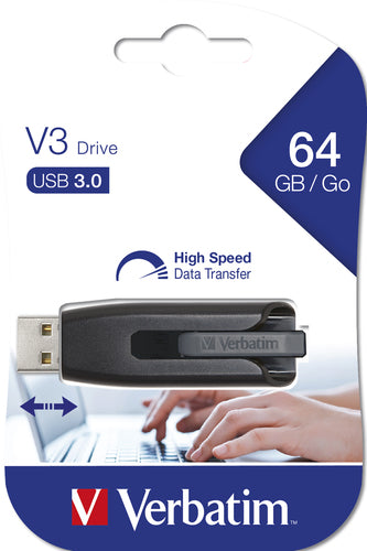 64GB FLASH DRIVE USB 3.0 STORE N GO V3 RETRACTABLE 49174