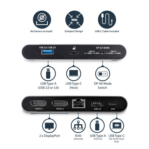 USB C MULTIPORT ADAPTER 100W PD DUAL DP USB HUB MINI TRAVEL DOCK