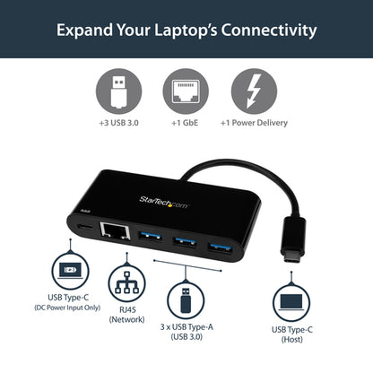 USB C GIGABIT ETHERNET ADAPTER 3-PORT USB HUB WITH POWER DELIVERY