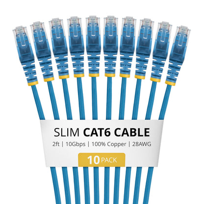 SLIM CAT6 CABLE 10 PACK BLUE SLIM SNAGLESS RJ45 UTP PATCH CABLE (N6PAT2BLS10PK)