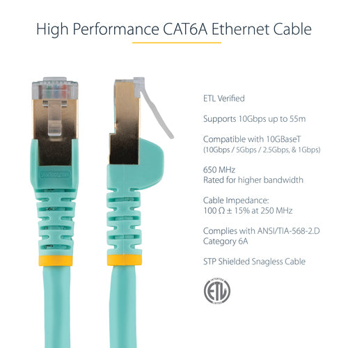 10FT AQUA CAT6A ETHERNET CABLE SNAGLESS RJ45 UTP PATCH CABLE CORD