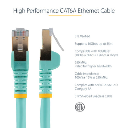 12FT AQUA CAT6A ETHERNET CABLE SNAGLESS RJ45 UTP PATCH CABLE CORD