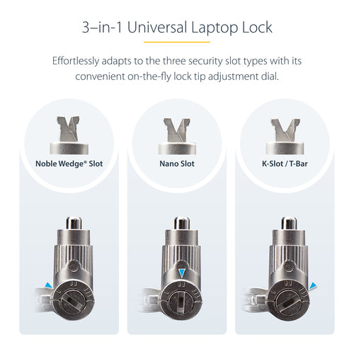 UNIVERSAL LAPTOP LOCK 6.6FT 3-IN-1 LOCKING SECURITY CABLE