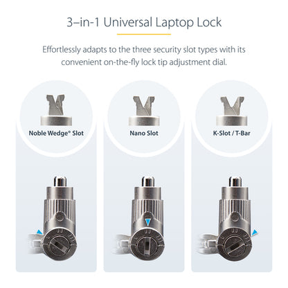 UNIVERSAL LAPTOP LOCK 6.6FT 3-IN-1 LOCKING SECURITY CABLE
