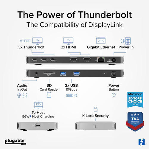 PLUGABLE THUNDERBOLT DOCK DOCKING STATION WITH DISPLAYLINK