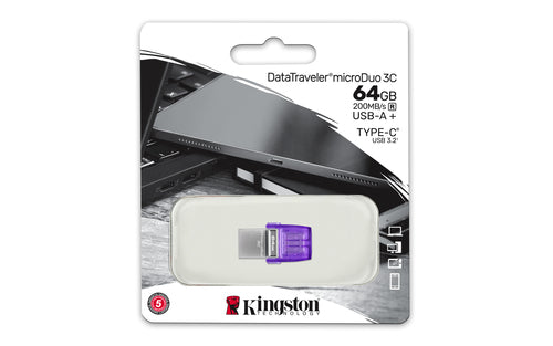 64GB DATATRAVELER MICRODUO 3C 200MB/S DUAL USB-A + USB-C