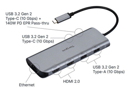 USB-C ALT MODE DUAL HDMI 4K MOB ILE DOCK W 140W EPR PASS-THRU