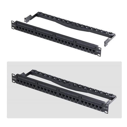 1U FEED THROUGH PATCH PANEL 24 PORT WITH RJ45 INLINE COUPLERS (C6PANELUTP241UFT)