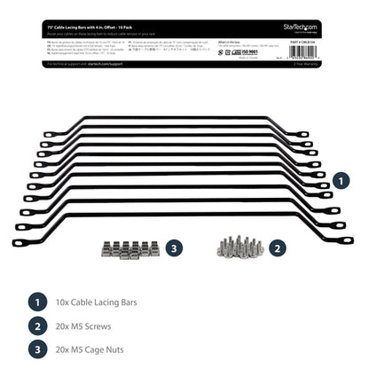 CABLE LACING BAR HORIZONTAL 10PACK SERVER RACK CABLE MANAGEMENT