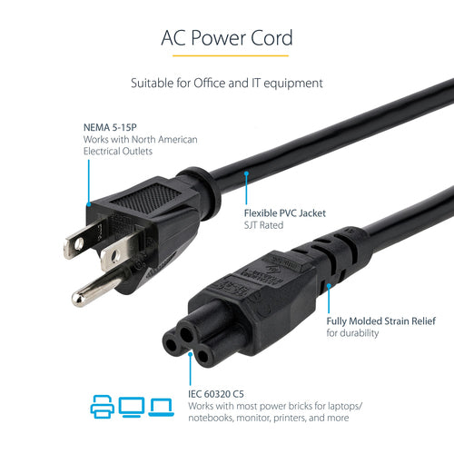 6FT 3PIN LAPTOP POWER CORD NEMA 5-15P TO C5 NOTEBOOK ADAPTER CABLE