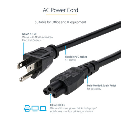 6FT 3PIN LAPTOP POWER CORD NEMA 5-15P TO C5 NOTEBOOK ADAPTER CABLE
