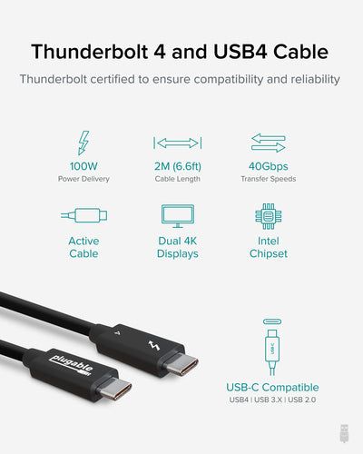 6.4FT/2M PLUGABLE TBT4-40G2M THUNDERBOLT 4 CABLE