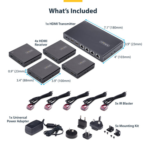 4-PORT HDMI EXTENDER/SPLITTER - 1X4 HDMI OVER ETHERNET KIT