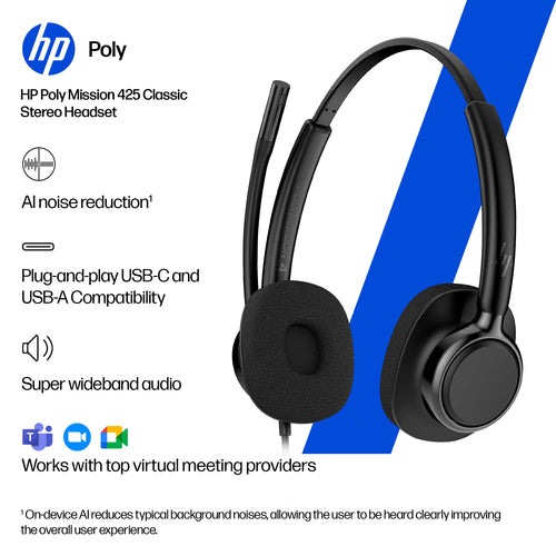 HP POLY MISSION 425 STEREO USB WIRED HEADSET (BULK) (C01B6A6#AC3)