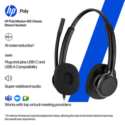 HP POLY MISSION 425 STEREO USB WIRED HEADSET (BULK) (C01B6A6#AC3)