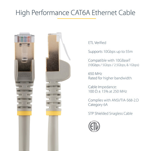 12FT GREY CAT6A ETHERNET CABLE SNAGLESS RJ45 UTP PATCH CABLE CORD