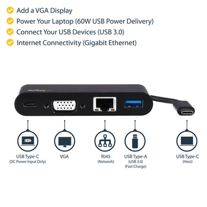 USB C MULTIPORT ADAPTER 60W PD VGA MINI DOCK W/ POWER DELIVERY